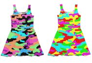 Mädchen Funky mehrfarbig tarnfarben Armee Camoflauge abstrakt bedruckt Kleid Größe 5-12