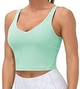 Women’s Longline Sports Bra Wirefree Padded Medium Support Yoga Bras Gym Running Workout Tank Tops(Mint Green, Large)