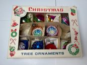 Vintage Blown Glass Stencil Bauble Balls Small Christmas Ornaments Set Of 10(K2)