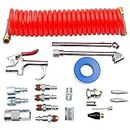 FIXSMITH Compressor Accessory Kit - 20 Pcs Air Compressor Kit with PE Recoil Hose,Blow Gun,Air Tool 1/4in NPT Fittings,Air Chuck & Inflation Needle,Storage Case Included