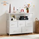 Home Furniture Dresser TV Stand, Entertainment Center with 5 Fabric Drawers