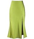 Modegal Women's Sexy Satin Side Split Thigh High Waisted Casual A Line Midi Skirt, Apple Green, Medium
