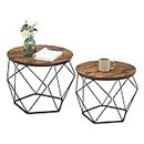 VASAGLE Round Coffee Table Set of 2, Small Coffee Table with Steel Frame, Side End Table, Rustic Brown and Black ULET040B01