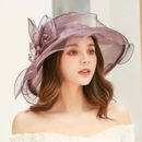 Evening Party Top Hat Clothing Accessories Elegant Organza Flower for Women Wide