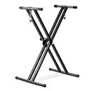 SaveOnMany Double-Brace X Keyboard Stand Heavy Duty Classic Music Musical Electronic Piano Stands Dual Braced with Locking Straps, Black (5 Position Folding Adjustable Height)