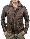 PriceRight Vintage Brown Raiders of The Lost Ark distressed Leather Jacket,Harrison Ford American Bomber Leather Coat, Brown, XX-Large
