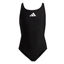 adidas Girl's Solid Small Logo Swimsuit, Black/White, 7-8 Years