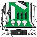 Andoer Softbox Lighting Kit Photography with 3 85W 2800K-5700K Bi-Color Temperature Light 3 Softbox 3 Light Stand 1 Boom Arm 1 Remote Control 3 Backdrops 3 Backdrop Clamp 3 Backdrop Stand Carry Bag