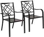 Oakcloud 2 Pieces Patio Wrought Iron Chairs, Metal Outdoor Dining Chairs, Stackable Dining Chairs with Armrest for Garden Backyard, 300 LBs, Black