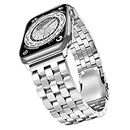 Hallsen Compatible with Apple Watch Band 45mm 44mm 42mm 41mm 40mm 38mm Upgraded Version Solid Stainless Steel Metal Strap for iWatch Bands for Apple Watch 7 6 5 4 3 2 1 SE Men Women（Silver45 44 42mm)