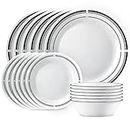 Corelle 18-Piece Round Dinnerware Set, Service for 6, Lightweight Round Plates and Bowls Set, Vitrelle Triple Layer Glass, Chip and Scratch Resistant, Microwave and Dishwasher Safe, Brasserie