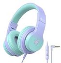 iClever HS19S Kids Headphones with Mic, 85/94dB Volume Limiter - Shareport - Over Ear Stereo Headphones for Kids Boys Girls, Foldable 3.5mm Jack Wired Headphones for iPad/Tablet/School/Travel