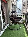 Cite Rattan Jhula,Egg Swing For Balcony,Single Seater,Hanging Swing Chair With Stand & Cushion & Hook- Furniture Swing For Adults, Home Improvement (Standard,White&Brown) - 35.82 X 25.9 X 43.7 Inch