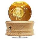 Figermoon 3D Crystal Ball Music Box with Projection LED Light and Rotating Wooden Base, Gift for Birthday Christmas Day, Valentine's Day, Music Boxes for Women Mom Daughter (Dandelion)