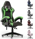 Bigzzia Gaming Chair Office Chair Reclining High Back Leather Adjustable Swivel Rolling Ergonomic Video Game Chairs Racing Chair Computer Desk Chair with Headrest and Lumbar Support (Black/Green)