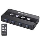 Cable Matters 4 Port USB 3.0 Switch Hub USB Sharing Switch for 4 Computers and USB Peripherals - Button or Wireless Remote Control Swapping - Includes a USB-C Adapter for USB-C and Thunderbolt 3