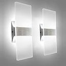 KICAAO Modern Wall Sconces Set of Two, Led Wall Light 10w, 6000k White Light Up Downlight, Hardwired Acrylic Wall Light Lighting, Suitable for Living Room Corridor Bedside (Cool White 6000K 2Pack)