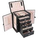 ProCase Large Jewelry Organizer Box for Women Girls, 6 Layers Storage Display Holder Case with Drawers and Dividers for Earrings Necklaces Rings Bracelets Watches -Black