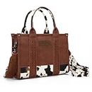 Wrangler Tote Handbag for Women Cow Print Purse Top Handle Handbags, M Brown-guitar Strap, Medium