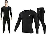 JUST RIDER Men's Workout Set Compression Shirt and Pants Top Long Sleeve Sports Tight Base Layer Suit Quick Dry & Moisture-Wicking … (BLACK, S)