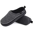 HomeTop Men's Cotton Knit Terry Lined Memory Foam Slippers Anti-Skid House Shoes with Fashion Moc Stitching Ornament (Dark Gray, 11-12)