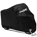 Motorcycle Scooter Cover Waterproof Outdoor - Large Medium XL 250cc 150cc 50cc Scooter Shelter for Harleys All Weather Motorbike Protection with Lock Holes Tear-Proof Heavy-Duty (Black)