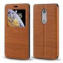 ZTE Axon 7 Case, Wood Grain Leather Case with Card Holder and Window, Magnetic Flip Cover for ZTE Axon 7S
