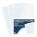 Raylu Paper® - Fundas multitaladro de polipropileno 100% reciclable, fundas para documentos de gran apertura, lomo reforzado. 100 unidades. (Transparente - Cristal, A4 - 60 micras)