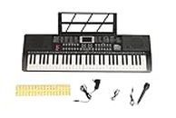 Intern INT-KB-6101, 61 Keys Touch Response Portable Piano Keyboard with Microphone and 5V DC Power Adapter (Black)