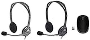 Logitech H110 Wired Headset, Stereo Headphones with Noise-Cancelling Microphone,3.5-mm Dual Audio Jack, PC/Mac/Laptop- Black & B170 Wireless Mouse, 2.4 GHz with USB Nano Receiver - Black