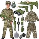 Army Soldier Military Costume for Kids Boys Girls Halloween Dress Up Role Play Set with Toy Accessories