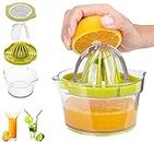 4 in 1 PIONEERS Multi-Function Manual Juicer, Citrus Lemon Orange Hand Squeezer Egg Separator with 2 Anti-Slip Reamers, Strainer, Grater and Measuring Cup (13OZ)