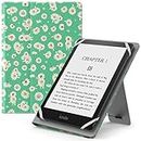 MoKo Universal Case for 6",6.8",7" Kindle eReaders Fire Tablet - Kindle/Kobo/Voyaga/Lenovo/Sony Kindle E-Book Tablet, Lightweight PU Leather Folio Shell Cover Case, with Hand Strap,Light Green + Daisy