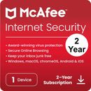 McAfee Internet Security Antivirus 2024 1 dispositivo 2 años 5 minutos entrega de correo electrónico