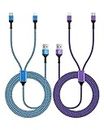 Haoano Multi Charging Cable 2-in-1,4FT Long Multiple Charger Cord USB to Lightning & Type C Port Apple and Android Braided Wire for iPhone 14 Pro Max 13 12 XR X 8 Plus,iPad,Galaxy,Pixel Blue,Purple