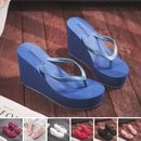 Women's Mid Heels Flip Flops Summer Sandals Platform Wedges Slippers Shoes Thong
