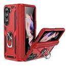 Asuwish Compatible with Samsung Galaxy Z Fold 5 5G 2023 Case and Stand Ring Holder Magnetic Kickstand Cell Accessories Phone Cover for Gaxaly ZFold5 Z5 Fold5 5Z ZFold55G for Women Men Red