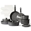 CAROTE 21pcs Detachable Handle Pots and Pan Set, Nonstick Induction Cookware, Removable Handle, RV Oven Safe Cookware, Midnight Black, A07995