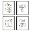 So Fresh and Clean Colorful Bathroom Art Poster Prints for Home Kid Washroom Restroom Nursery Toilet Laundry Decor,Funny Bathroom Rules Word Art Decorations Prints Wall Art Unframed 4pcs 8x10inches