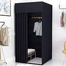 Clothing Store Fitting Room, Movable Square Changing Room, DIY Temporary Locker Room with Metal Landing Track, Privacy Screen Partition for Office Outdoor Activity and The Mall (Black, 39x39x78in)