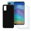 FZYM Case for ZTE Optus X Tap 2 + 4 Pack Tempered Glass Screen Protector Protective Film,Slim Black Soft Gel TPU Silicone Protection Phone Case Cover for ZTE Optus X Tap 2 (6.52")