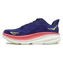Hoka One One Womens Clifton 9 Textile Evening Sky Coral Trainers 6 UK