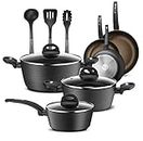 NutriChef 12-Piece Nonstick Kitchen Cookware Set - Professional Hard Anodized Home Kitchen Ware Pots and Pan Set, Includes Saucepan, Frying Pans, Cooking Pots, Dutch Oven Pot, Lids, Utensil - NCCW12S