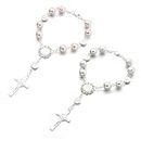 Ziciner 2 PCS Car Rosary for Rearview Mirror, Personalized Blessing Rear View Mirror Hanging Decors, Auto Rearview Mirror Rosary Pendant, Car Interior Hanging Accessories for Woman Men (Silver & Pink)