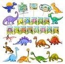 FI - FLICK IN 17 pcs Happy Birthday Dinosaur Banner Dino Theme Birthday Party Dinosaur Animals Cutouts Props & Cake Topper Birthday Decoration Items Party Supplies (Pack of 17, Multicolor)