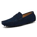 Go Tour Men's Penny Loafers Moccasin Driving Shoes Slip On Flats Boat Shoes Dark Blue 46