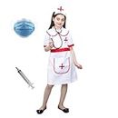 Kaku Fancy Dresses Our Community Helper Nurse Costume For Kids | Nurse White Frock And Cap With Stethoscope For Girls -5-6 Years