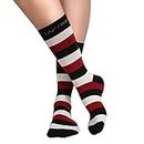 LAZYBUMS Colourful Cotton Funky Socks for Men & Women ; Crew Length Socks; Red & Black Stripes ; Free Size (Regular - Unisex US Size 6-11)