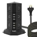Powerjc Tower Power Strip USB Surge Protector Socket 12 AC Outlets with 6 USB 2.4A totals 6A Ports Chargers 2M Long Extension Cord SAA Certified Black (Black)