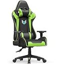 Bigzzia Gaming Chair Ergonomic Office Chair Adjustable Height Swivel Desk Chair Reclining Computer Chair Racing Style Leather Video Gamer Chair with Lumbar and Headrest Support (Black/Green)